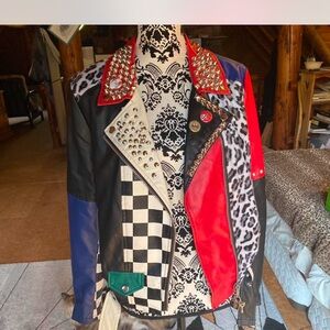 Studded multi colour faux leather jacket